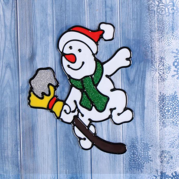 Наклейка на стекло &quot;Снеговик с метлой в снегу&quot; 14х11 см