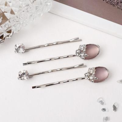 Невидимка для волос "Луна" (набор 4 шт) 6 см, ложечки, серебристо-сиреневый