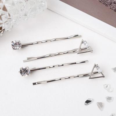 Невидимка для волос "Луна" (набор 4 шт) 5,5 см, треугольники, серебро