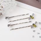 Невидимка для волос "Луна" (набор 4 шт) 5,5 см, пчёлки - Фото 1