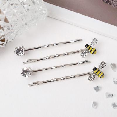 Невидимка для волос "Луна" (набор 4 шт) 5,5 см, пчёлки