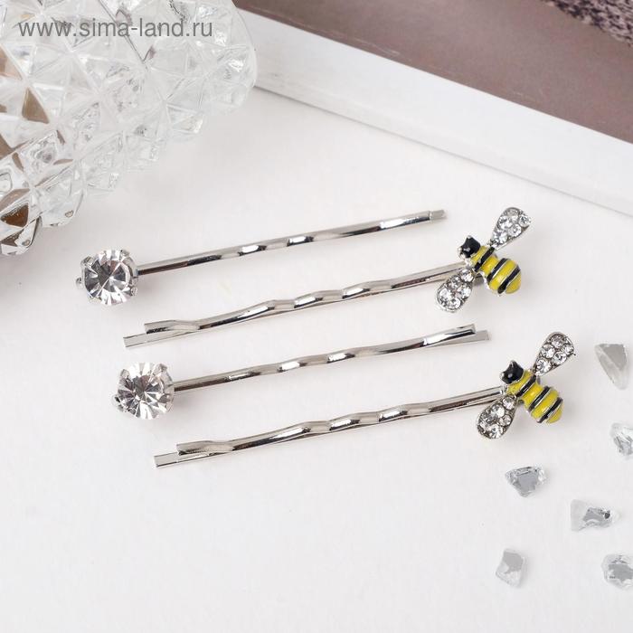 Невидимка для волос "Луна" (набор 4 шт) 5,5 см, пчёлки - Фото 1