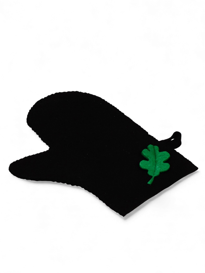 Рукавица для бани с аппликацией «Дубовый лист», полиэфир, чёрный - Фото 1
