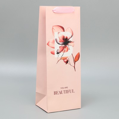 Пакет подарочный ламинированный под бутылку, упаковка, «You are beautiful», 13 x 36 x 10 см