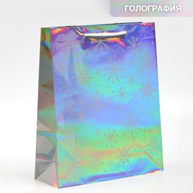 Пакет голографический вертикальный «С Новым годом», M 26 x 30 × 9 см