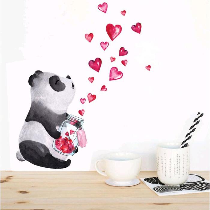 Наклейка пластик интерьерная "Панда с сердечками" 30х30 см - Фото 1