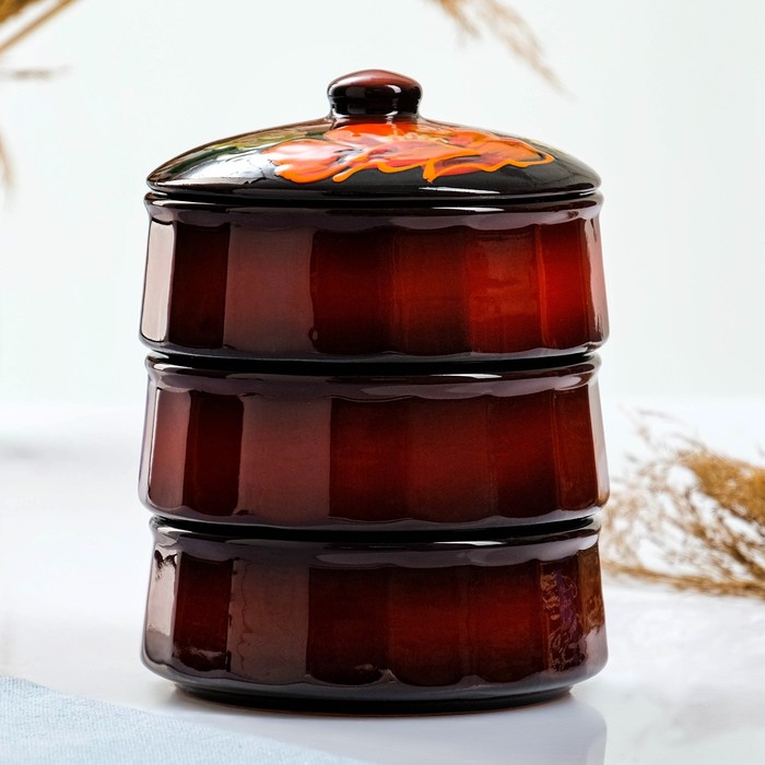 Набор для холодца Псковский гончар «Мак на чёрном», 3 шт., 300 мл, керамика - Фото 1