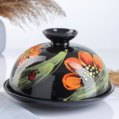 Блинница Псковский гончар «Божья коровка», 24×15 см, керамика, чёрная