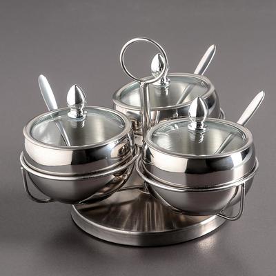 УЦЕНКА Набор сахарниц на крутящейся подставке с ложками 3 шт.: 19×14 см