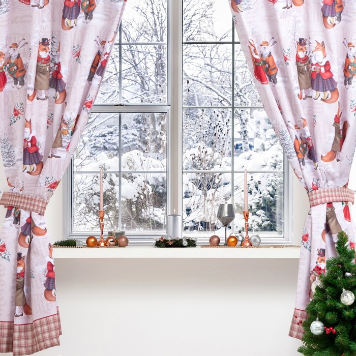 Комплект штор д/кухни с подхватами "Winter holidays" 145х180см-2 шт., габардин - Фото 1