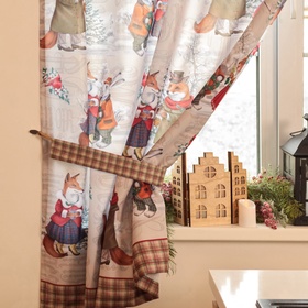 Комплект штор для кухни с подхватами «Этель» Winter holidays, 2 шт., бежевые, 145×180 см