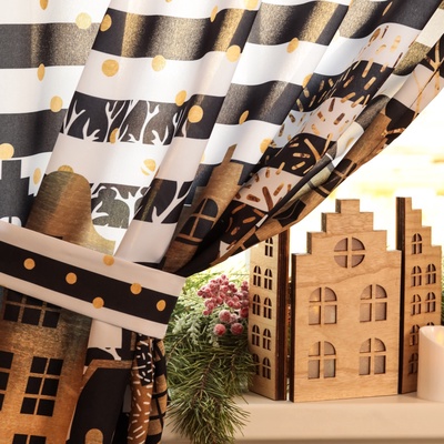 Комплект штор для кухни с подхватами «Золотой город» 145×180 см - 2 шт., габардин