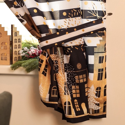 Комплект штор для кухни с подхватами «Золотой город» 145×180 см - 2 шт., габардин