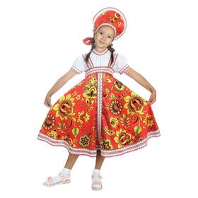 Русский народный костюм «Хохлома красная», платье, кокошник, р. 36, рост 140 см
