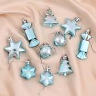 Ёлочные игрушки 10 шт. «Сюрприз» (4 звезды, 2 конфеты, 2 ёлки, 2 шара - 4 см), голубой - Фото 1