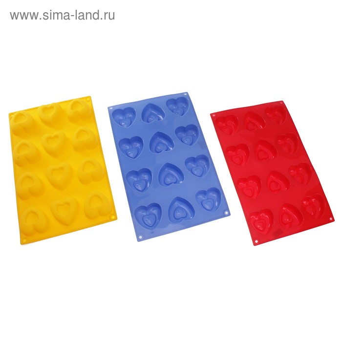 Форма силиконовая для украшений Доляна «Сердечки», 30х17х2,5 см, 12 ячеек, цвет МИКС - Фото 1