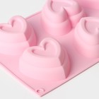 Форма для выпечки Доляна «Сердце в сердце», силикон, 17×30 см, 6 ячеек (8×7,3 см), цвет МИКС - Фото 4