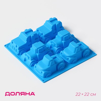 Форма для выпечки Доляна «Грузовик», силикон, 22×22 см, 6 ячеек (9.8×4.9 см), синяя