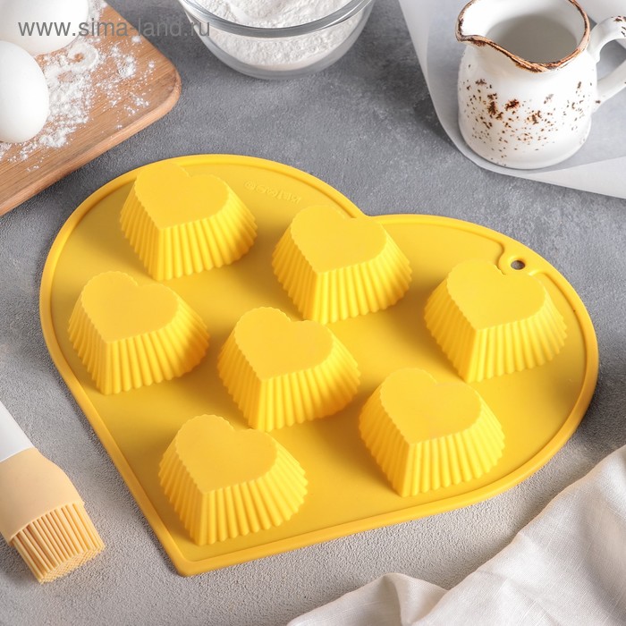 Форма силиконовая для выпечки Доляна «Сердце. Риб», 25×22×3,5 см, 6 ячеек, цвет МИКС - Фото 1