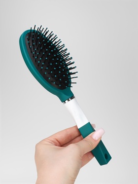 Расчёска массажная, прорезиненная ручка, 7×25(±1) см, зелёная, белая