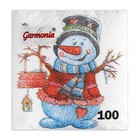 Салфетки новогодние бумажные «Снеговичок», 24×24 см, 100 шт. - Фото 2