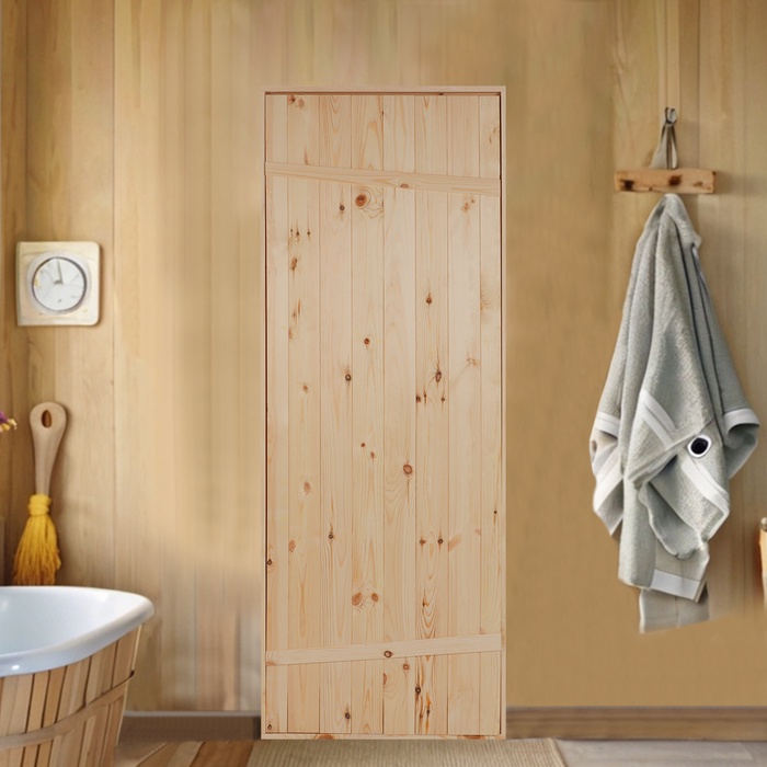 Дверь для бани и сауны, 190×70 см по коробке, сосна, на клиньях, массив - Фото 1