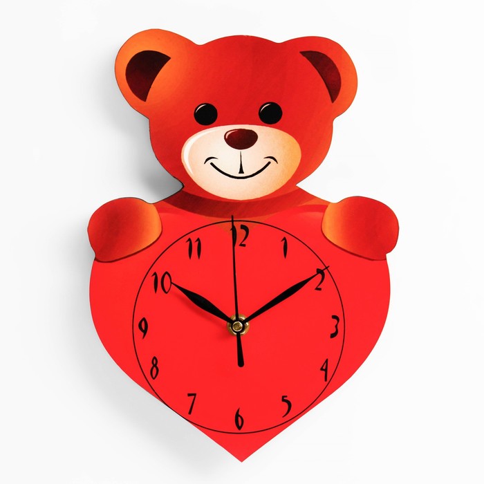 Часы настенные, серия: Детские, "Медвежонок с сердечком", дискретный ход, 27 х 19 см - Фото 1