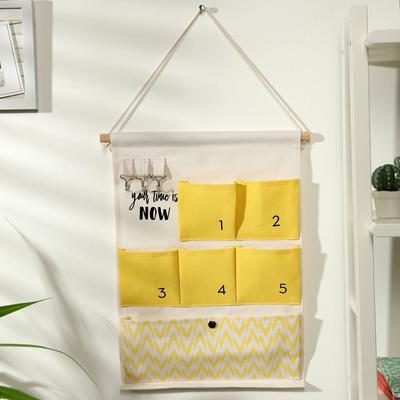Органайзер подвесной с карманами Доляна «Время», 6 отделений, 49×35 см, жёлтый