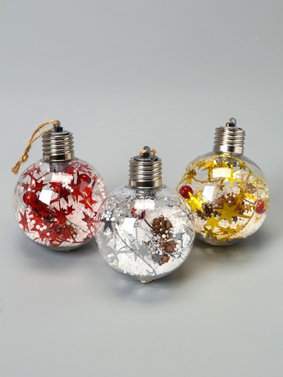 Набор ёлочных шаров «Мишура звёзды», 3 шт., d=8 см, 5 LED, от батареек, свечение белое