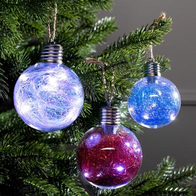 Набор ёлочных шаров «Мишура цветная», 3 шт, d=8 см, 5 LED, от батареек, свечение белое