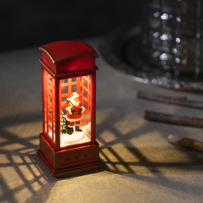 Светодиодная фигура «Дед Мороз в телефонной будке» 5.3 × 12 × 5.3 см, пластик, батарейки AG13х3, свечение тёплое белое - фото 1907136333