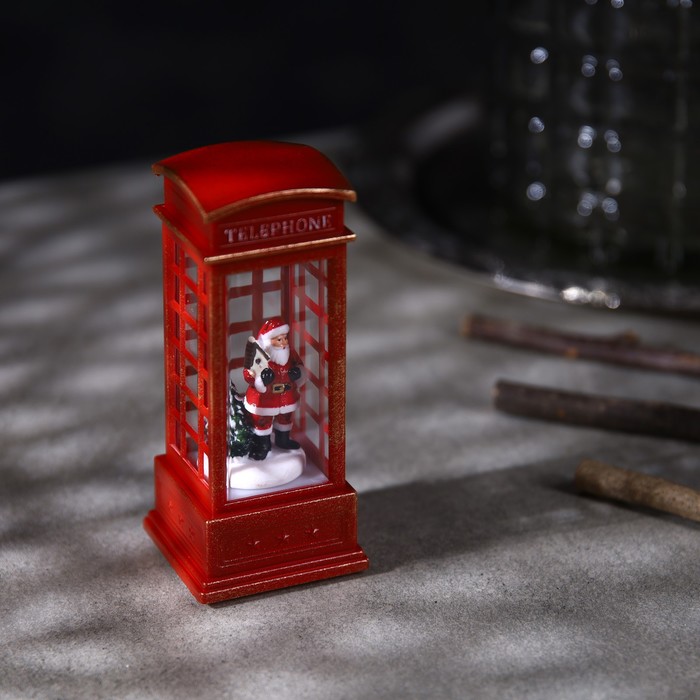 Светодиодная фигура «Дед Мороз в телефонной будке» 5.3 × 12 × 5.3 см, пластик, батарейки AG13х3, свечение тёплое белое - фото 1907136334