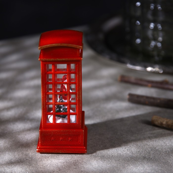 Светодиодная фигура «Дед Мороз в телефонной будке» 5.3 × 12 × 5.3 см, пластик, батарейки AG13х3, свечение тёплое белое - фото 1907136335