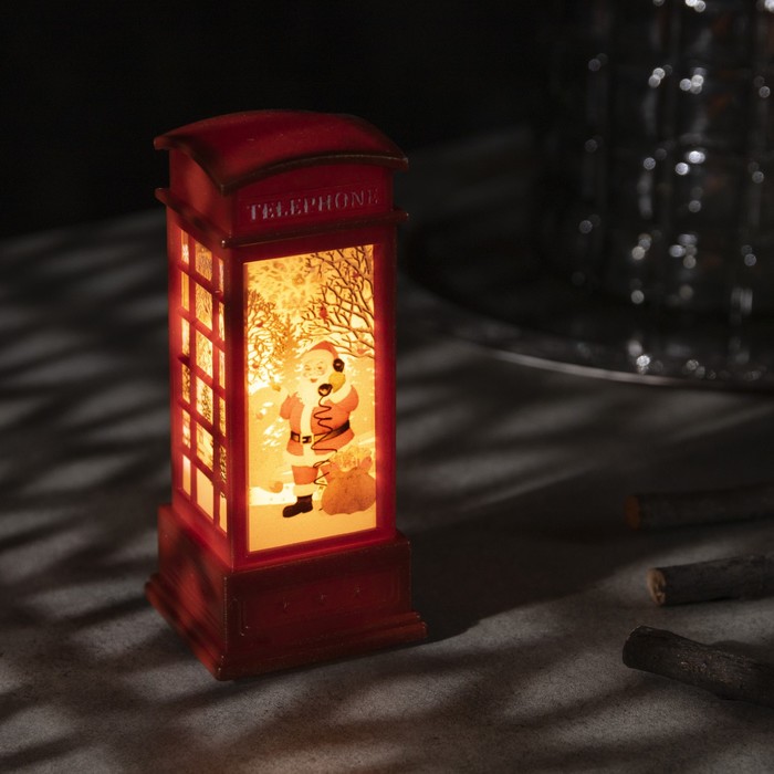 Светодиодная фигура «Телефонная будка с Дедом Морозом» 5.3 × 12 × 5.3 см, пластик, батарейки AG13х3, свечение тёплое белое - фото 1907136347