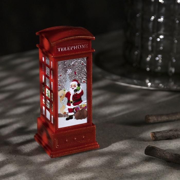Светодиодная фигура «Телефонная будка с Дедом Морозом» 5.3 × 12 × 5.3 см, пластик, батарейки AG13х3, свечение тёплое белое - фото 1907136348