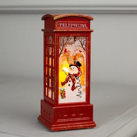 Светодиодная фигура «Телефонная будка со снеговиком» 5.3 × 12 × 5.3 см, пластик, батарейки AG13х3, свечение тёплое белое