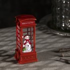 Светодиодная фигура «Снеговик в телефонной будке» 5 × 12 × 5 см, пластик, блёстки, батарейки AG13х3, свечение тёплое белое - фото 4221662