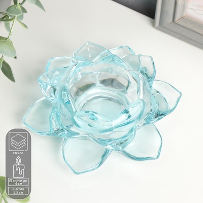 Стеклянный подсвечник на 1 свечу «Лотос», голубой, 5.5×12×12 см