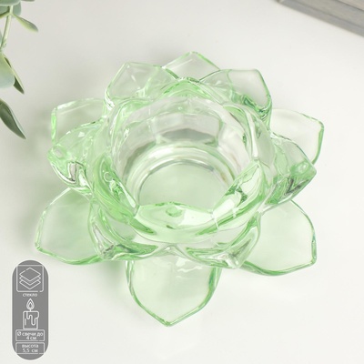 Стеклянный подсвечник на 1 свечу «Лотос», зелёный, 5.5×12×12 см