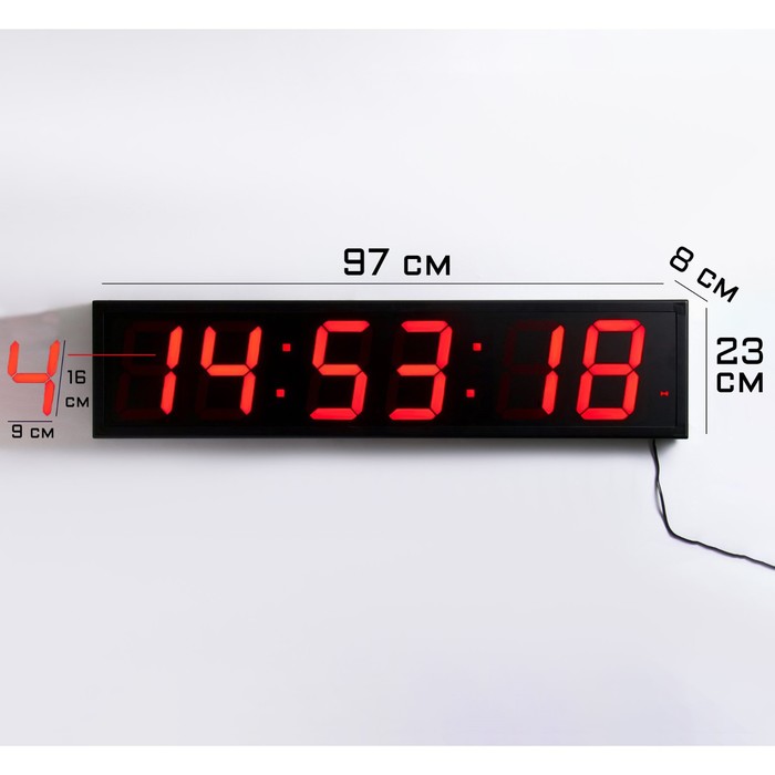 Часы электронные настенные "Соломон", таймер, секундомер, 97 х 8 х 23 см, красные цифры - Фото 1