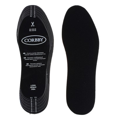 Стельки для обуви Corbby Odor Stop Black, двухслойные, антибактериальные, размер 35-45