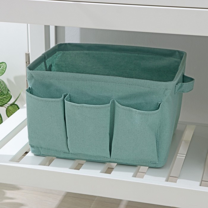 Корзинка для хранения Доляна «Тая», 3 кармана, 30×24×18 см, бирюзовая - Фото 1