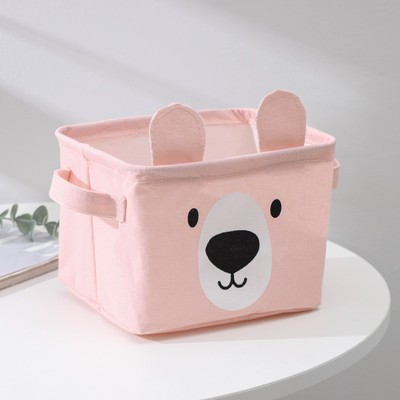 Корзина для хранения с ручками Доляна «Мишка», 20×16×14 см, розовая