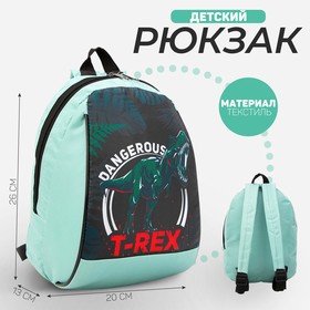 Рюкзак школьный детский для мальчика «Динозавр», 20х13х26 см, отд на молнии, зелёный