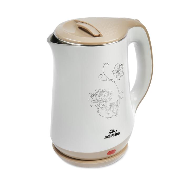 УЦЕНКА Чайник электрический "Добрыня" DO-1244, пластик, колба металл, 1.8 л, 2000 Вт, белый - Фото 1