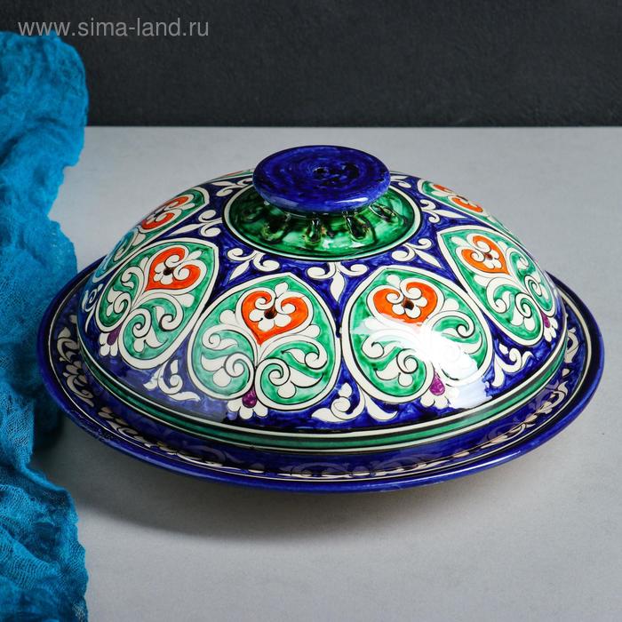 Блинница Риштанская Керамика "Цветы", 26 см, синий - Фото 1