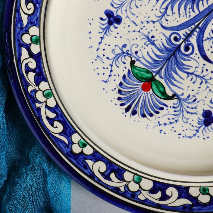 Блинница Риштанская Керамика "Цветы", 26 см, синий - фото 1908594969