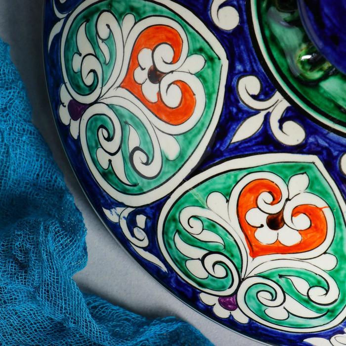 Блинница Риштанская Керамика "Цветы", 26 см, синий - фото 1927596128