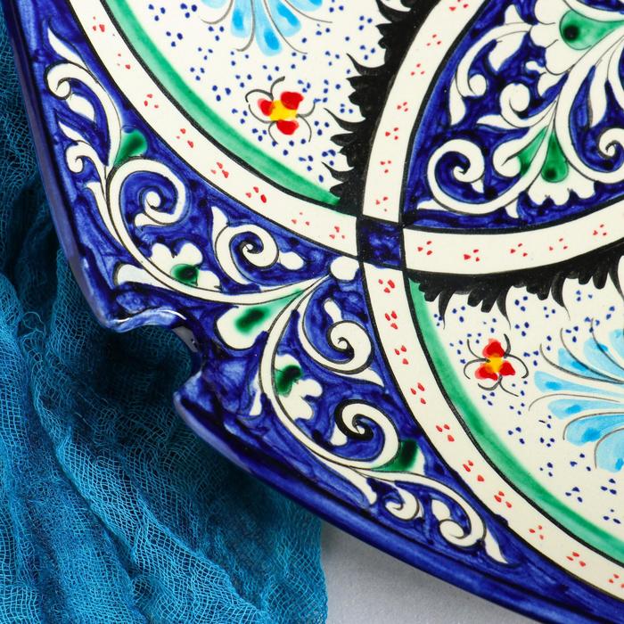 Ляган Риштанская Керамика "Узоры", 40 см, квадратный, рифлёный, синий - фото 1905687353