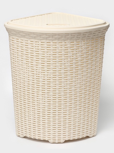 Корзина для белья угловая с крышкой «Ротанг», 60 л, 40.5×40.5×57 см, слоновая кость